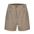 thumbnail image 1 of Womens Linen Shorts Dressy Casual High Waisted Pleated Bermuda Shorts Comfy Summer Wide Leg Short Pants with Pockets Light Brown XL, 1 of 8