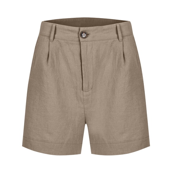 Womens Linen Shorts Dressy Casual High Waisted Pleated Bermuda Shorts Comfy Summer Wide Leg Short Pants with Pockets Light Brown XL