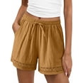 thumbnail image 1 of Womens Linen Shorts Elastic Waist Drawstring Cute Lounge Short Wide Leg Eyelet Hem Loose Boho Beach Short, 1 of 8