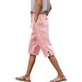 thumbnail image 1 of Womens Linen Shorts Knee Length Casual Loose Capri Pants Summer Elastic Waist Drawstring Pants With Pockets, 1 of 6