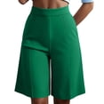 thumbnail image 1 of Womens Linen Shorts Plus Size Women's Dressy Bermuda Shorts, High Waist Knee Length Pants with Pockets, Summer Office Work Shorts Green S, 1 of 8