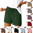 thumbnail image 1 of Womens Linen Shorts Striped Elastic Waist Drawstring Side Split Sporty Shorts Pants With Pockets, 1 of 7