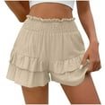 thumbnail image 1 of Womens Linen Shorts Wide Leg High Waisted Ruffle Summer Beach Shorts Flowy Athletic Shorts, 1 of 5