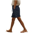 thumbnail image 1 of Womens Linen Shorts with Pockets Side Lace Patchwork Summer Trendy Casual Beach Short Pants Loose Fit (4XL, Navy), 1 of 8