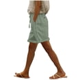 thumbnail image 1 of Womens Linen Shorts with Pockets Side Lace Patchwork Summer Trendy Casual Beach Short Pants Loose Fit (S, Green), 1 of 8