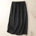 thumbnail image 1 of Womens Linen Skirts Cotton Elastic Waistband Plain High Waist Pullover Loose Casual Comfy Half Length Skirts Black M-2XL, 1 of 5