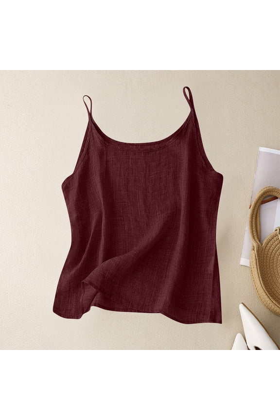 Womens Linen Tank Top Sleeveless Spaghetti Strap Top Casual Solid Color Tops Dressy Fashion Tops Summer Flowy Tank Top, Limited Time Clear Under 10 Dollars