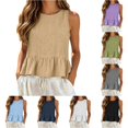 thumbnail image 1 of Womens Linen Tank Tops Casual Sleeveless Tank Summer Beach Cute Sleeveless Shirts Ruffled Top Size S, 1 of 6