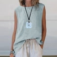thumbnail image 1 of Womens Linen Tank Tops Crew Neck Casual Sleeveless Basic Shirt Summer Fashion Beach Pullover Blouses Light Blue XL, 1 of 7
