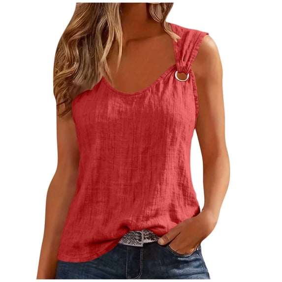 Womens Linen Tank Tops, Sleeveless Shirts for Women Summer Casual Lightweight Loose Fit Solid Color V Neck Dressy Blouses