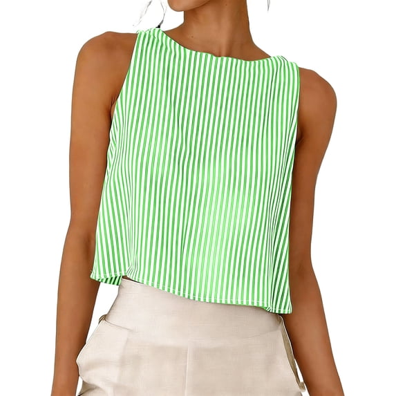 Womens Linen Tank Tops Striped Crop Sleeveless Tops Spring Summer Boat Neck Cute Shirts Blouses Mint Green, 3XL