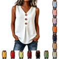 thumbnail image 1 of Womens Linen Tank Tops Summer Casual Sleeveless V Neck Button Camisole Top Blouse Size XL, 1 of 4