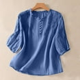 thumbnail image 1 of Husipze Womens Linen Tops 3/4 Sleeve Shirts Summer Casual Embroidered Tunic Blouse Loose Crew Neck Tee Shirts Blue M, 1 of 4