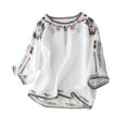 thumbnail image 1 of Womens Linen Tops Fashion Vintage Boho Embroidered Cotton-linen Tee Tops Summer 3/4 Sleeve Floral Shirts Casual Loose Peasant Blouses Lagenlook Tunic Top T-Shirt, 1 of 3