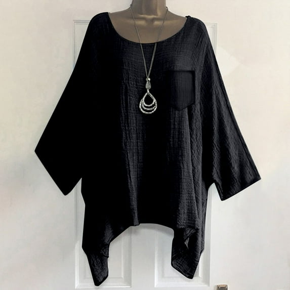 Womens Linen Tops Gauze Shirts For Women Womens Summer Tops Summer Linen Tops Beach Vacation Tshirts Peasant Tops For Women Boho Peasant Gauze Blouses Gauze Tunic Tops For Women Black M