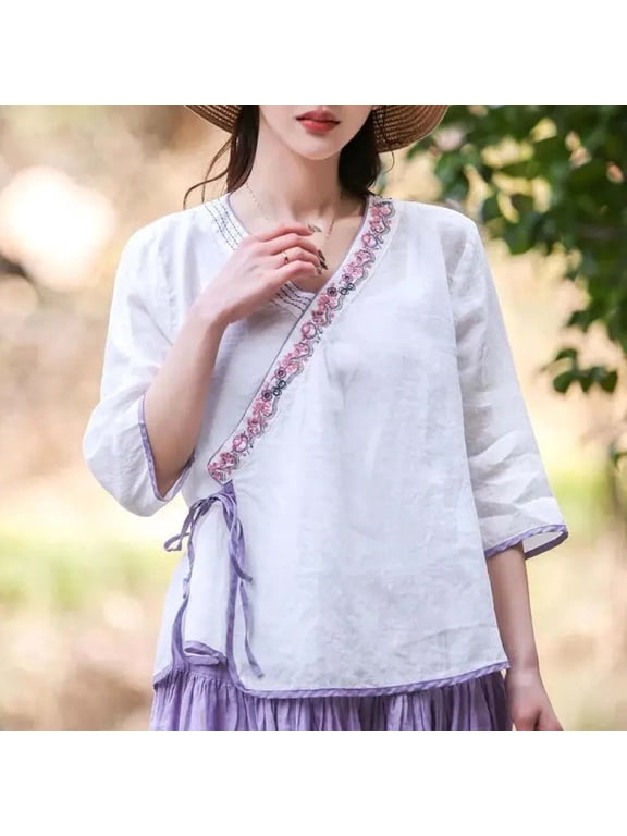 Womens Linen Tops Oversized Linen Shirts For Women Gauze Tunic Tops For Women Cotton Boho Tops Gauze Shirts For Women Summer Linen Tops Boho Peasant Gauze Blouses Peasant Blouse White M