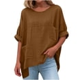 thumbnail image 1 of Womens Linen Tops Shirts Oversized T Shirts Short Sleeve Lagenlook Tops Summer Casual Solid Color Crew Neck Blouse Loose Flowy Shirt Ladies Top Office Work Daily Wear Summer Clothing, 1 of 7