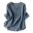 thumbnail image 1 of Womens Linen Tops Summer Blouses For Women Cotton Boho Tops Peasant Blouse Linen Clothing For Women Lightweight Linen Blouses For Women Summer Linen Tops Gauze Shirts For Women Blue L, 1 of 8