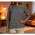 thumbnail image 1 of Womens Linen Tops Summer Casual 3/4 Sleeve Crewneck Shirts Solid Color Loose Comfy Tops Basic T Shirts Gray M, 1 of 6