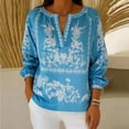 thumbnail image 1 of Womens Linen Tops Summer Casual Loose 3/4 Sleeve Shirts for Beach Vacation Trendy Print V Neck Blouses Tops Light Blue XXL, 1 of 6