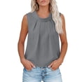 thumbnail image 1 of Womens Linen Tops Summer Pleated Crew Neck Tank Top Business Casual Office Sleeveless Blouses Vest( Gray, 2XL ), 1 of 7