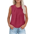 thumbnail image 1 of Womens Linen Tops Summer Pleated Crew Neck Tank Top Business Casual Office Sleeveless Blouses Vest( Wine, L ), 1 of 7