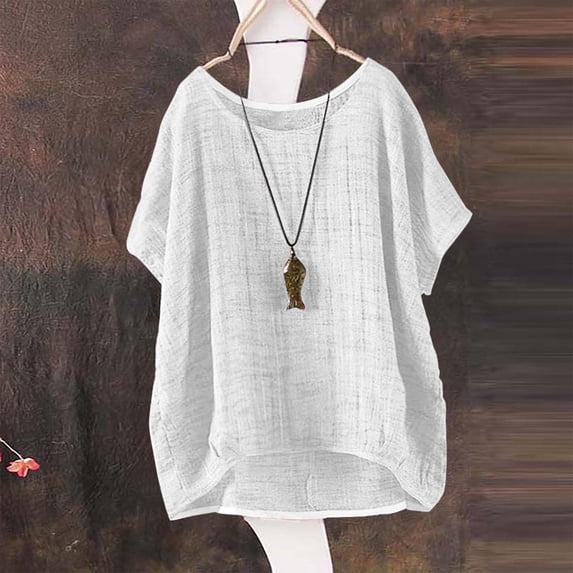 Womens Linen Tops V Neck 3/4 Sleeve Blouse Womens Summer Tops Beach Vacation Tshirts Linen Clothing For Women Peasant Tops For Women Boho Peasant Gauze Blouses Womens Gauze Tops White L