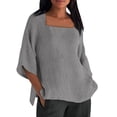 thumbnail image 1 of Womens Linen Tops, Yigetop Cotton Lien Shirts for Women Squaer Neck 3/4 Sleeve Solid Color Tops Linen Blouses for Women Light Ashy M, 1 of 6