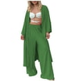 thumbnail image 1 of Womens Casual Linen 2 Pieces Outfits Long Sleeve Open Front Cardigan Tops Loose Wide Leg Long Pants Suits Loungewear, 1 of 7
