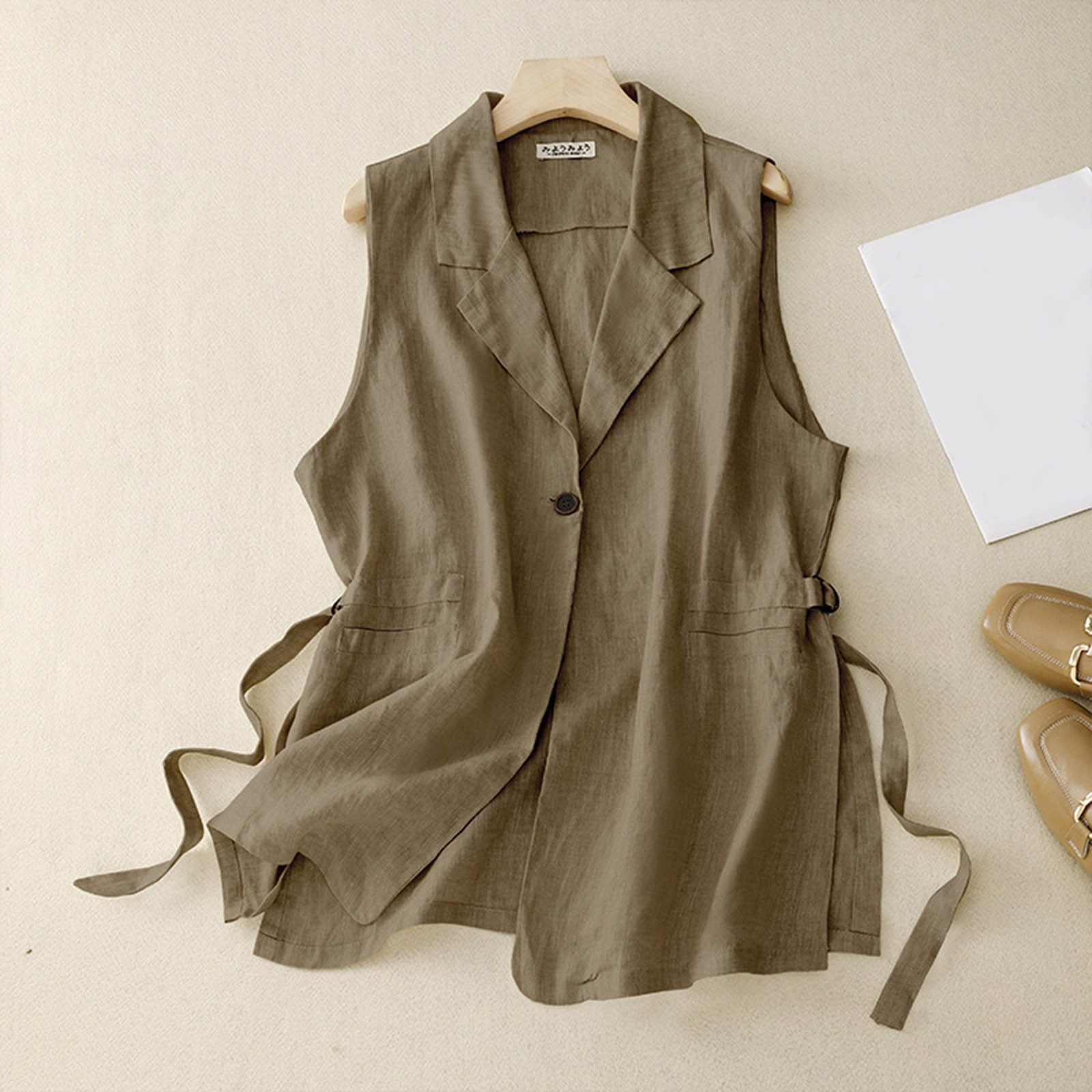 Womens Linen Vest Casual Loose Sleeveless Vests Jacke Long Vests for Women Reversible Vest Petite Running Vest Robe Coat for Women Outerwear Womens Coats Winter Workshop Vest Popcorn Jacket Women