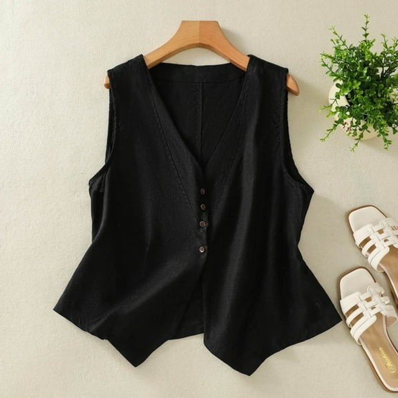 Womens Linen Vest Casual Loose V Neck Sleeveless Vests Jacke Long down Vest for Women Sleeveless Illuminating Vest Women's Long Vest Women Suit Vest Long Women Vests Vest Women Running Periwinkle Vest