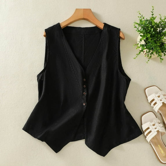 Womens Linen Vest Casual Loose V Neck Sleeveless Vests Jacke Long down Vest for Women Sleeveless Illuminating Vest Women's Long Vest Women Suit Vest Long Women Vests Vest Women Running Periwinkle Vest