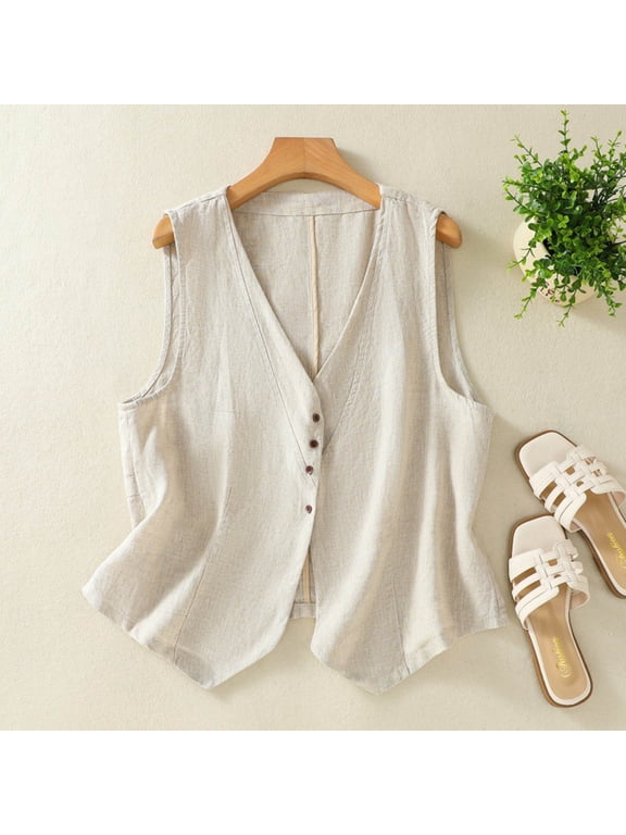 Womens Linen Vest Casual Loose V Neck Sleeveless Vests Jacke Vest Long Winter Coats for Women Long Suit Jacket for Women Winter Business Clothes for Women Fitted Coat Heated Vest for Women with