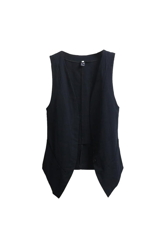 Womens Linen Vest Tops - Sleeveless Button Down Hi-Low Jacket, Casual Regular Fit for Spring/Summer/Fall