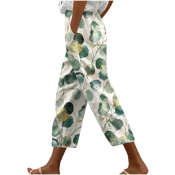 Womens Linen Wide Leg Capris Boho Summer High Waist Drawstring Casual Loose Flowy Cropped Trousers with Pockets Workout Capris for Lady Multicolor 3XL
