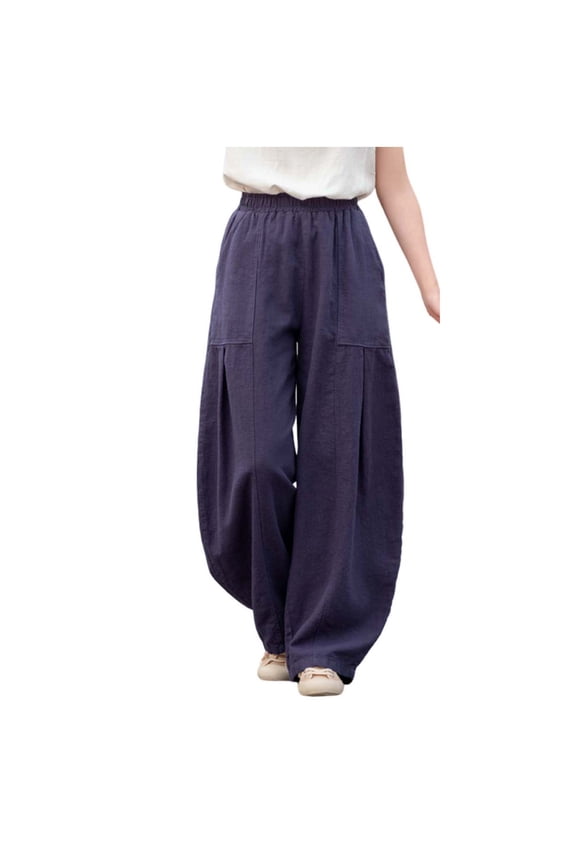 Womens Linen Wide Leg Pants Drawstring Casual Loose Travel Summer Beach Vacation Palazzo Harem Pants with Pockets