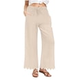 thumbnail image 1 of Womens Linen Wide Leg Pants with Pockets Drawstring Loose Lounge Beach Pant Scalloped Bottom Summer Trousers (XL, Beige), 1 of 8