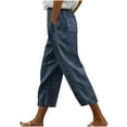 thumbnail image 1 of Womens Linen Wide Leg Pants with Pockets Elastic Waist Drawstring Loose Casual Trousers Comfy Straight Leg Pants, 1 of 5