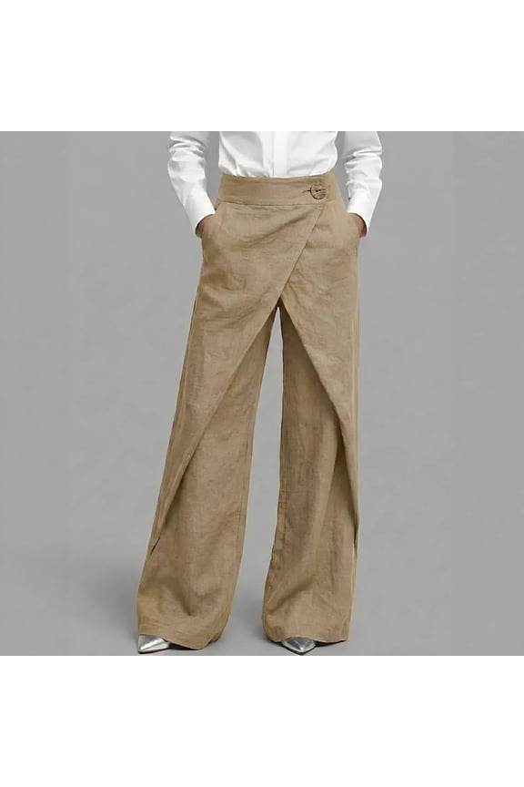 Womens Linen Wrap Pants Thai Fisherman Yoga Beach Hippie Lightweight Gauze Loose Pant Summer Business Casual Trousers Khaki XL