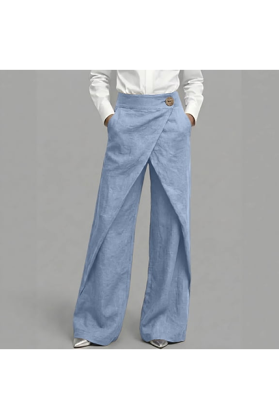 Womens Linen Wrap Pants Thai Fisherman Yoga Beach Hippie Lightweight Gauze Loose Pant Summer Business Casual Trousers Light Blue M