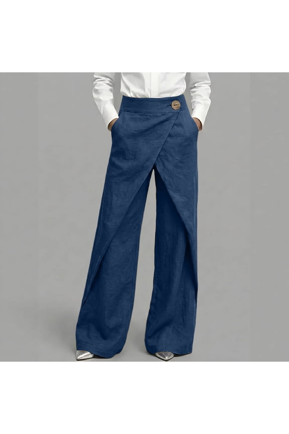 Womens Linen Wrap Pants Thai Fisherman Yoga Beach Hippie Lightweight Gauze Loose Pant Summer Business Casual Trousers Navy S