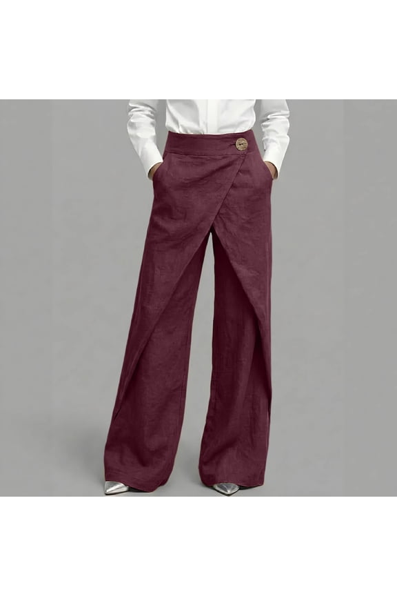 Womens Linen Wrap Pants Thai Fisherman Yoga Beach Hippie Lightweight Gauze Loose Pant Summer Business Casual Trousers Wine XL
