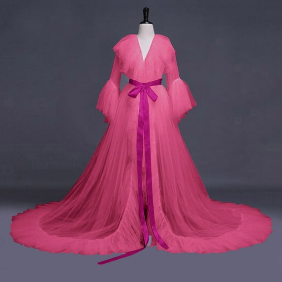 Womens Lingerie Fashion Sexy Tulle Robe Long Nightgown Bathrobe Bridal Robe Lace Intimates