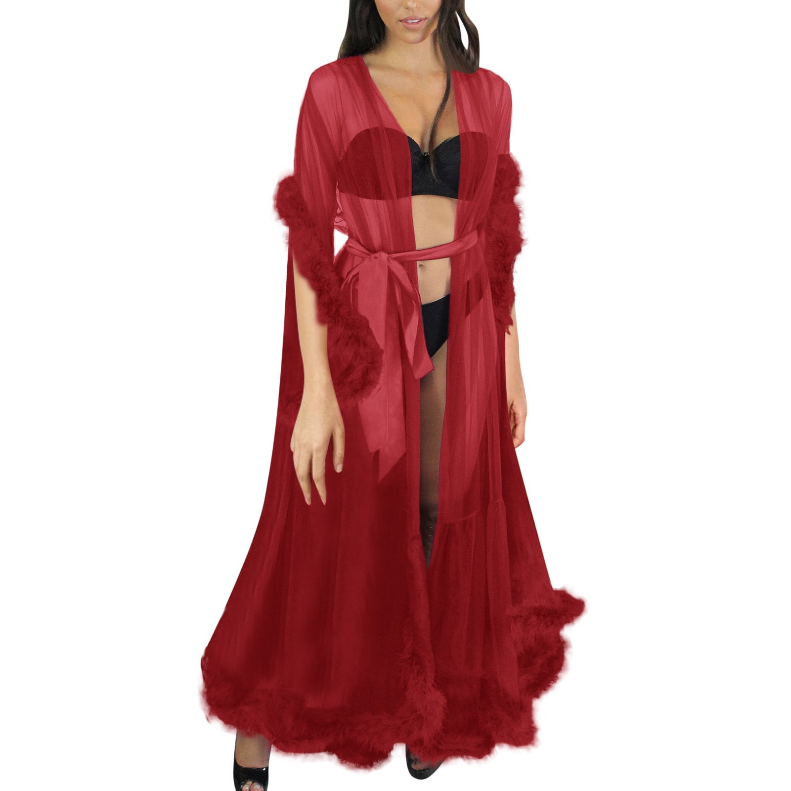 Womens Lingerie Fashion Tulle Robe Long Nightgown Bathrobe Sleepwear