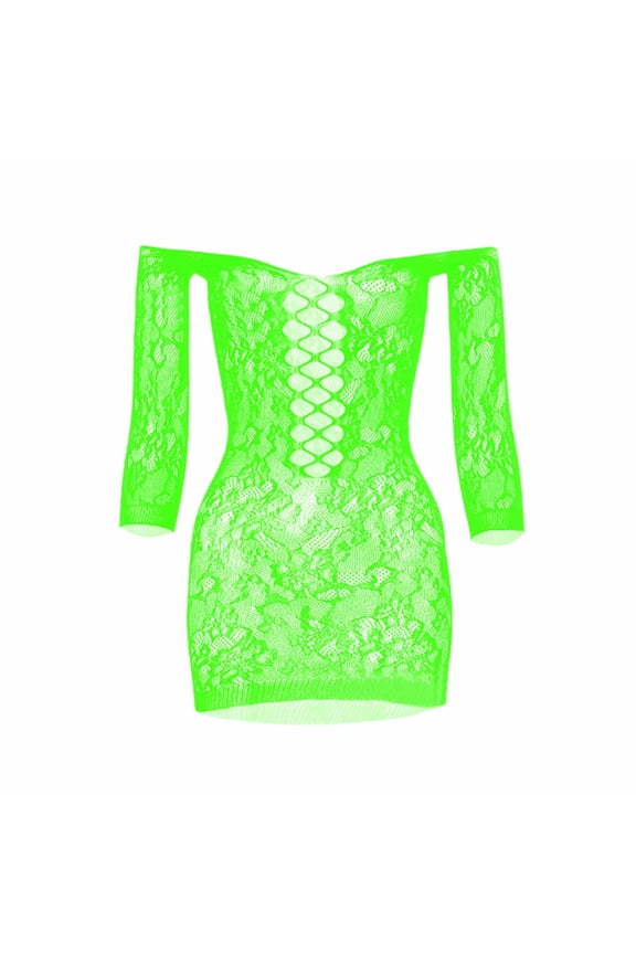 Womens Lingerie Long Sleeve Mesh Wrap Hip Slim Sexy Coat Lingerie Green One Size