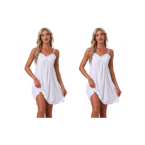 NOMADIC NOOK Women's Lingerie Ruffle Sleeveless Soft Nightgown V Neck Chemise Loungewear X-Small Black 2 Pack White XX-Large