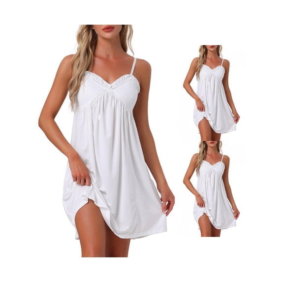 NOMADIC NOOK Women's Lingerie Ruffle Sleeveless Soft Nightgown V Neck Chemise Loungewear 3 Pack White X-Large