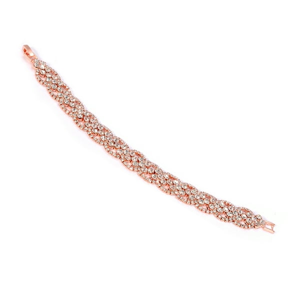 Womens Link Bracelet Rose Gold Plating Clear Rhinestone