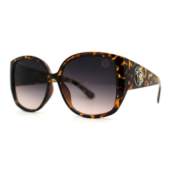 Womens Lion Emblem Oversize Round Thick Arm Celeb Sunglasses Tortoise Smoke