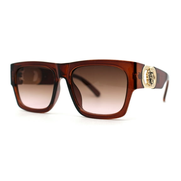 Womens Lion Emblem Thick Horn Rim Luxury Fashion Sunglasses Brown